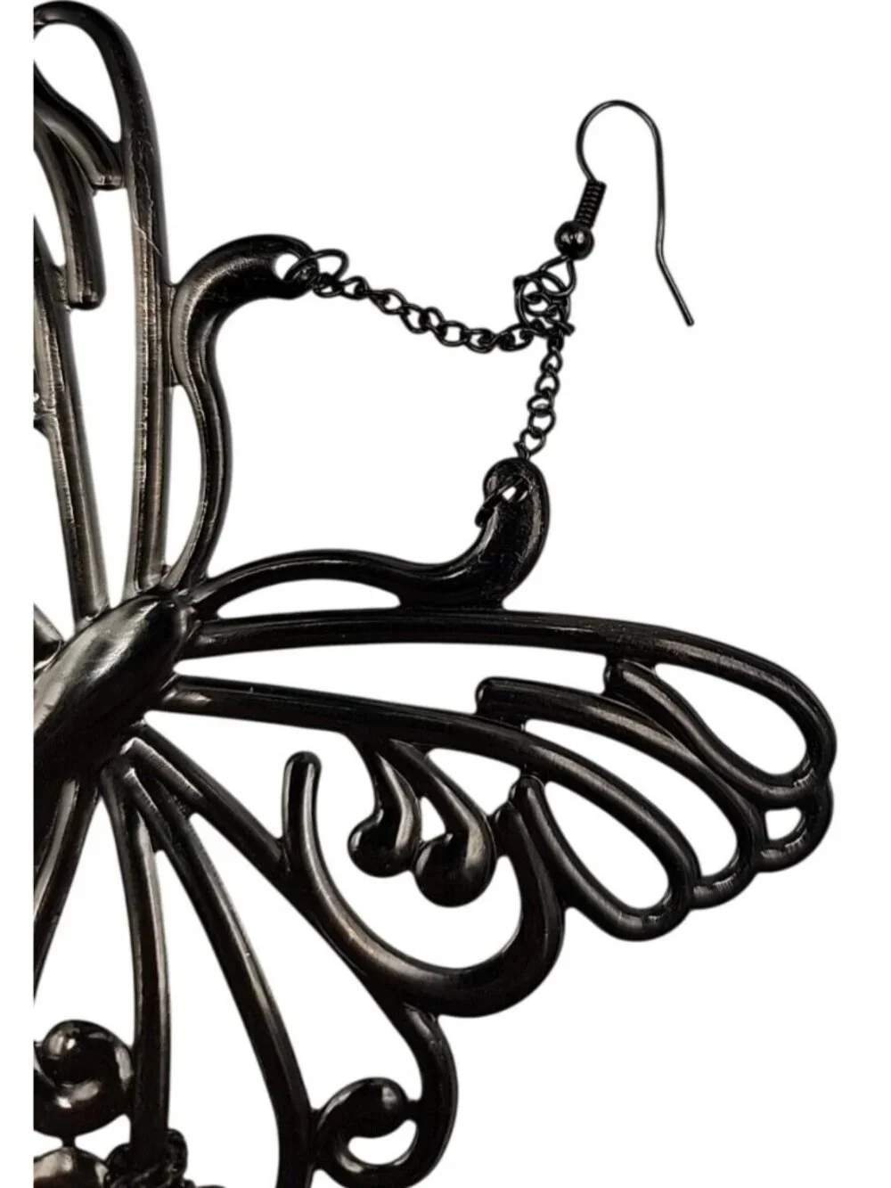 XXL Butterfly Runway Earrings Black Butterfly Tassel Statement Dangle Hooks 8"+ - Picture 10 of 10